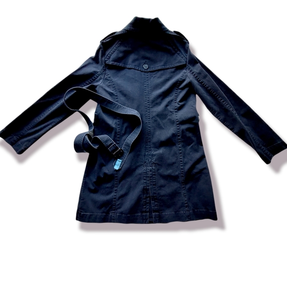 American Eagle Navy Blue Belted Trench Coat, L - Picture 4 of 9